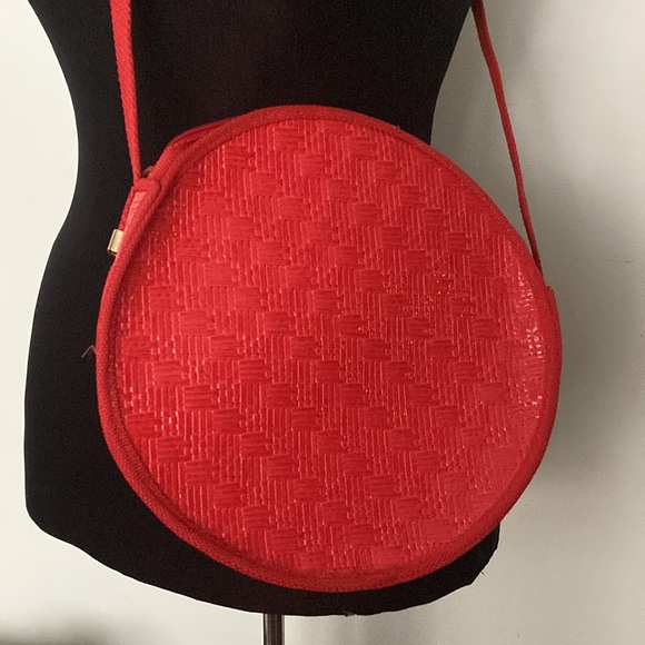 Vintage Italian Woven Round Red Shoulder Bag Crossbody Purse / Novelli Florence - Picture 10 of 11
